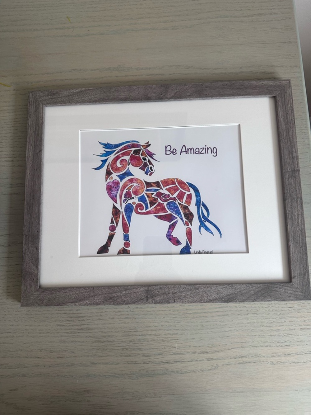Be Amazing Colorful Mosaic Horse Framed Art